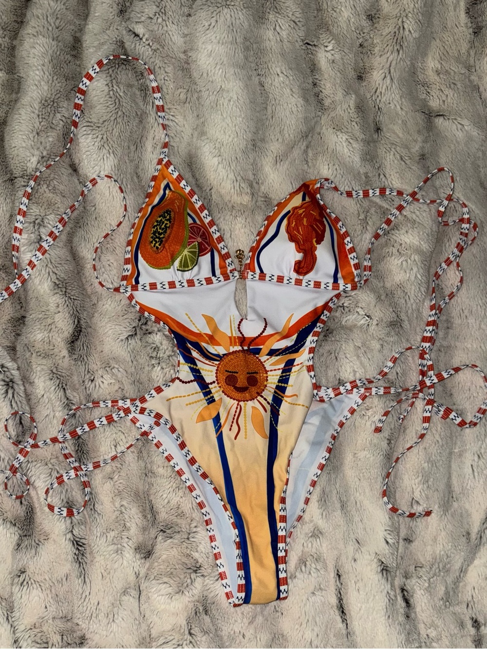 SHEIN Orange, Blue & White Sun Motif One-Piece Bodysuit - Kids